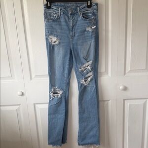 American Eagle Outfitters Light Blue Distressed Straight Leg Jeans